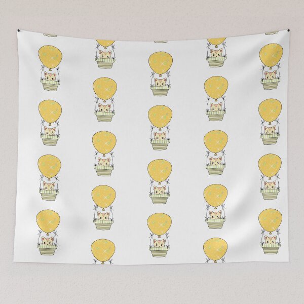 Item preview, Cute Kitty Hot-Air Yellow Balloon Doodle designed and sold by Missing In Art.