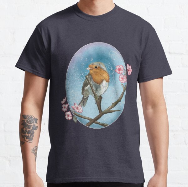 Krafttier Rotkehlchen mit Kirschblüte - Frühling Classic T-Shirt