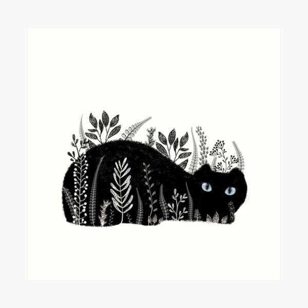 Garden Cat in Black and White Art Print