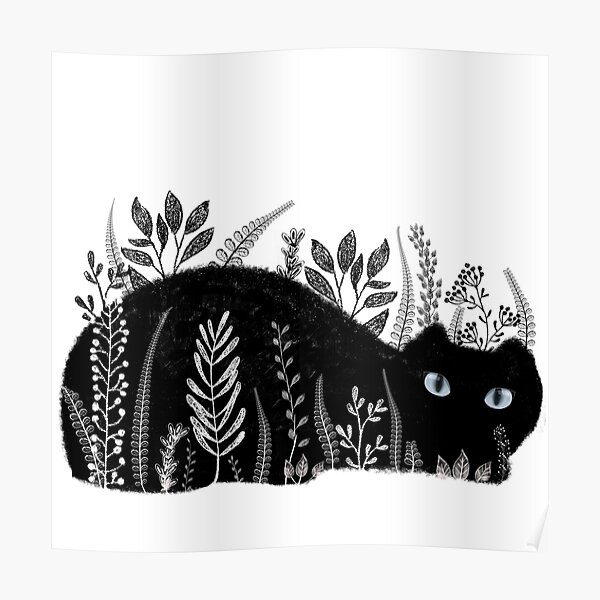 Garden Cat in Black and White Poster