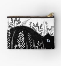 Garden Cat in Black and White Zipper Pouch