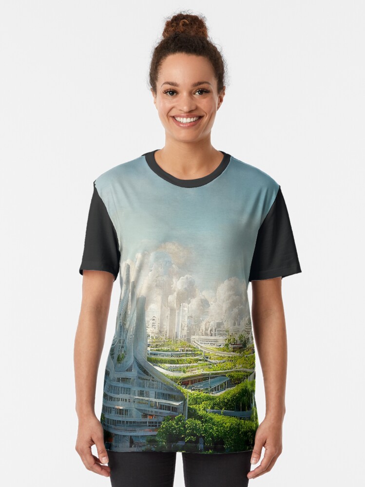 Tシャツ・カットソー New Era College Graphic T-Shirt Botanical Garden Institute City of the Future - Futuristic Utopia Green