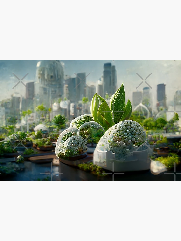 A solarpunk city with white skyscrapers, plants and the ocean nearby