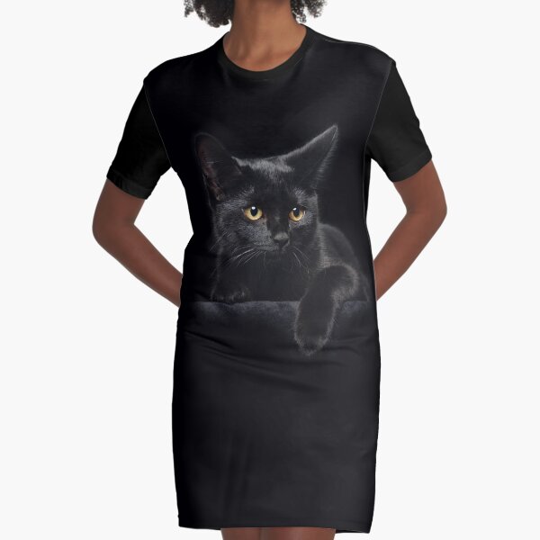 Black Cat Graphic T-Shirt Dress