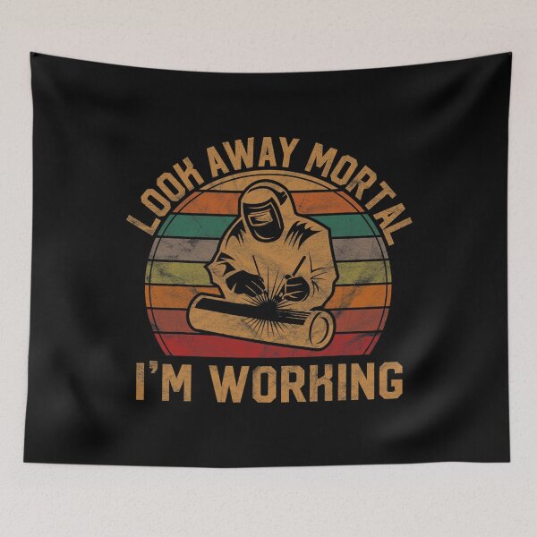 Item preview, Mens Look Away Mortal I'm Working Welder Gift Welding Silhouette designed and sold by silverconscienc.