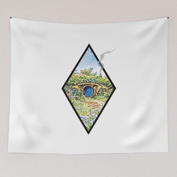 Item preview, Cozy Home on a Hill with Smoke Coming Out of a Chimney - White - Fantasy designed and sold by Fenay Designs.