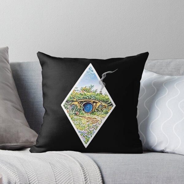 Item preview, Cozy Home on a Hill with Smoke Coming Out of a Chimney - Black - Fantasy designed and sold by Fenay Designs.