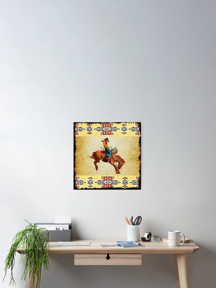 Thumbnail 2 of 3, Poster, Bronc Rider With Aztec Pattern designed and sold by handsoftime2020.