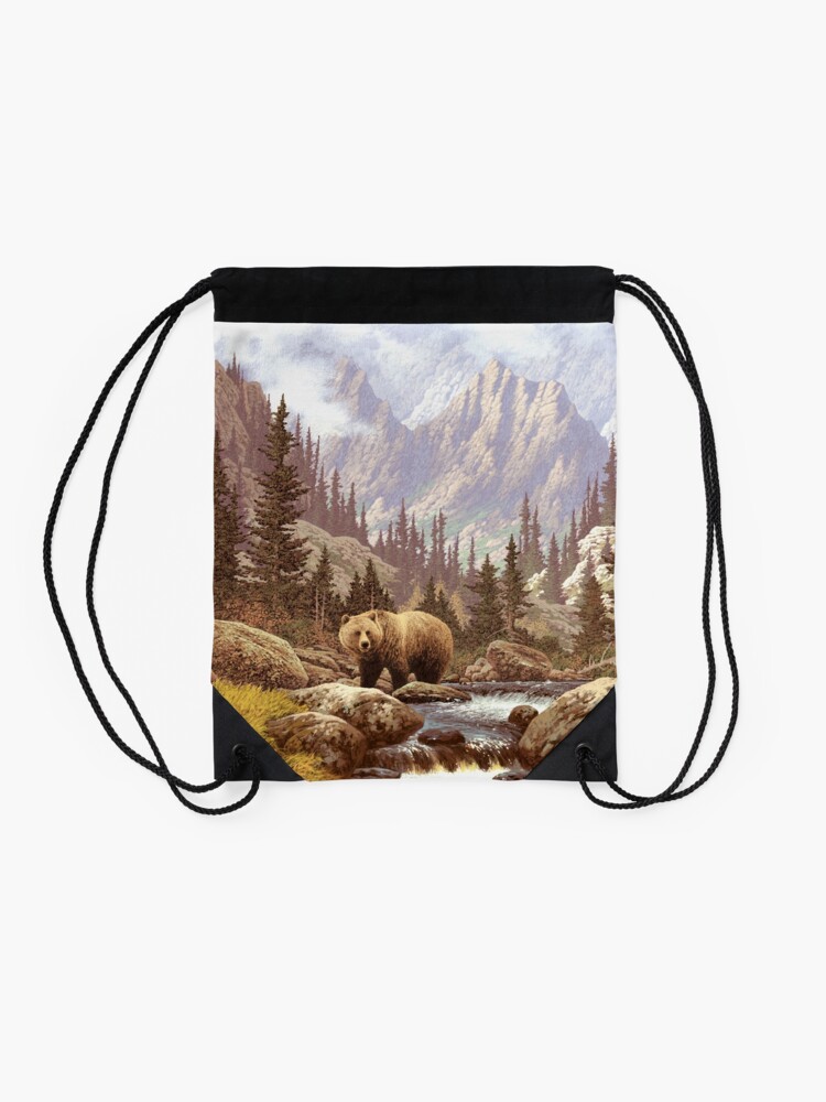 Alternate view of Grizzly Bear Landscape Drawstring Bag