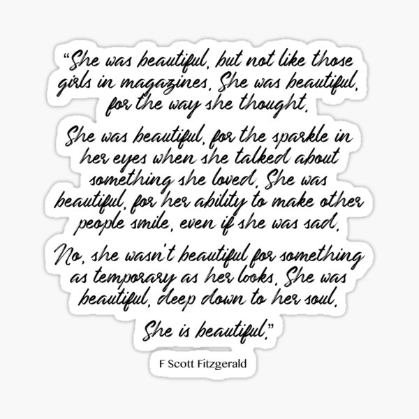 She Was Beautiful Deep Down To Her Soul Fitzgerald Quote Sticker For Sale By Peggieprints 3843