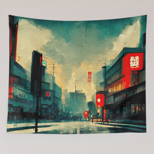 Item preview, Japanese town Lofi Aesthetic No. 4 designed and sold by WolfPack-Art.
