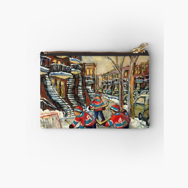 Item preview, VERDUN BOYS PLAYING STREET HOCKEY MONTREAL WINTER SCENE PAINTINGS designed and sold by Carole  Spandau.