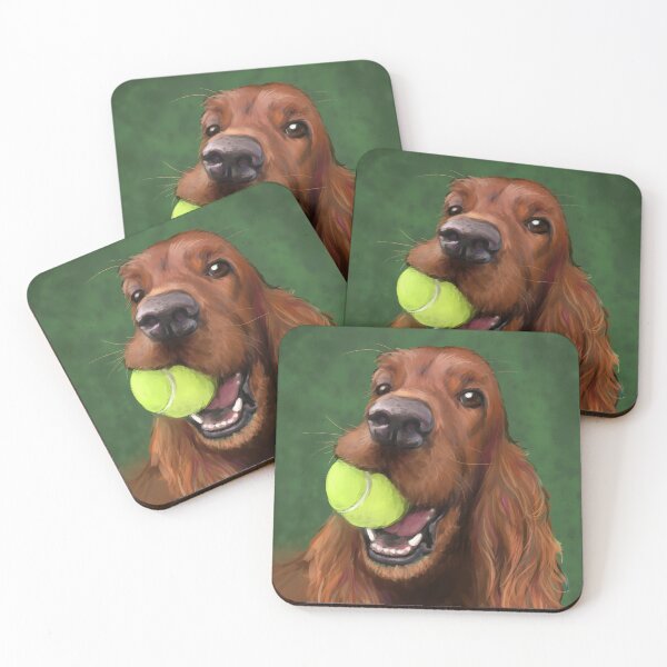 Item preview, Irish Setter with Tennis Ball illustration by Nadya Neklioudova designed and sold by Nadya Neklioudova.