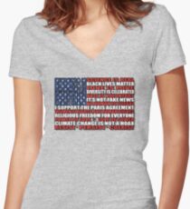 Political Protest American Flag Women's Fitted V-Neck T-Shirt