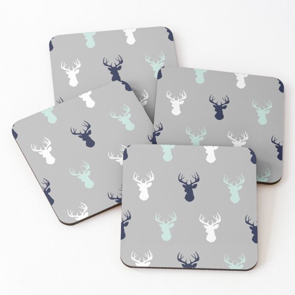 Item preview, Deer Heads - Mint, Navy, White on Grey designed and sold by SugarPineDesign.
