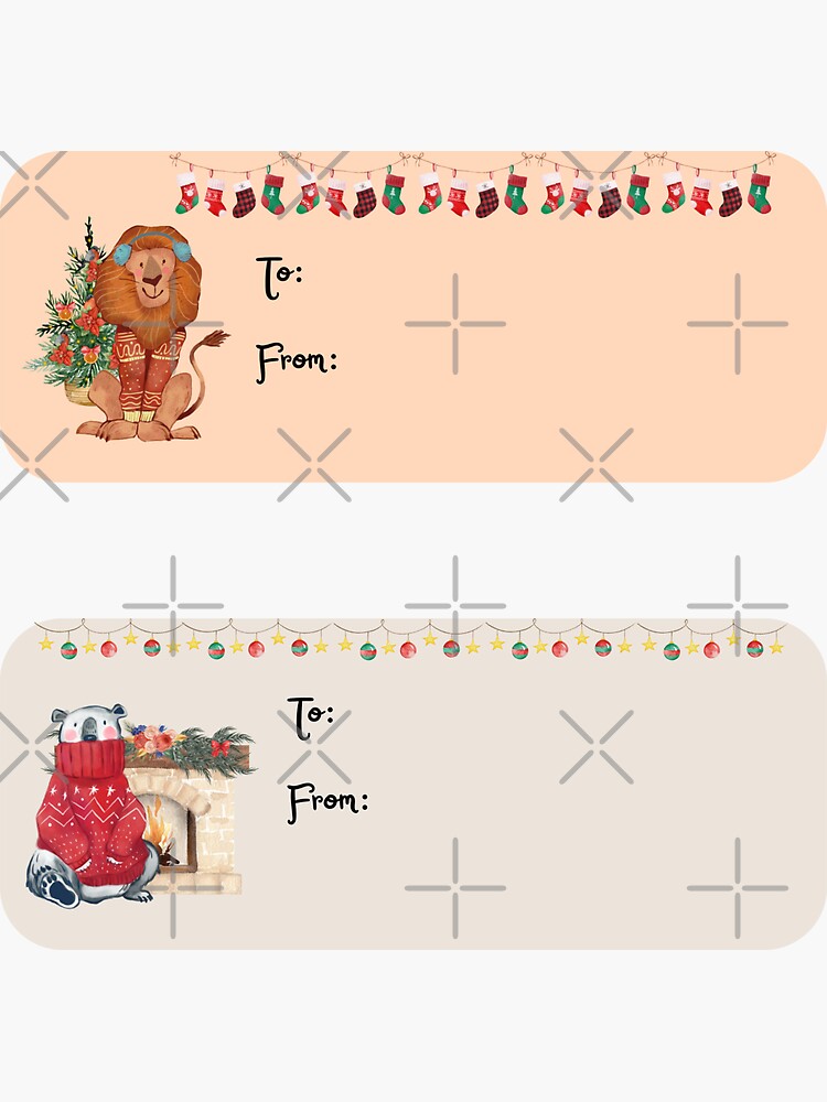 Cute Watercolor Wild Animals Christmas Present Labels Holiday Gift