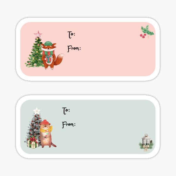 Cute Watercolor Wild Animals Christmas Present Labels Holiday Gift