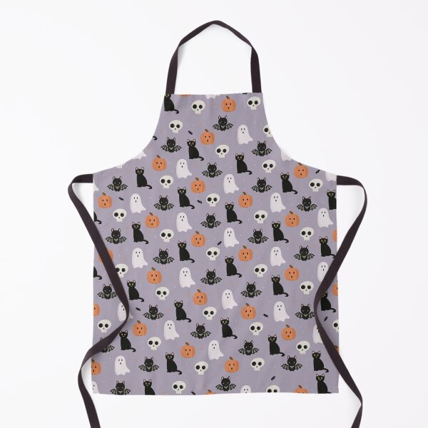 Item preview, Halloween pattern - cat, pumpkin, bat, ghost and skull - purple background  designed and sold by madamemorgane.
