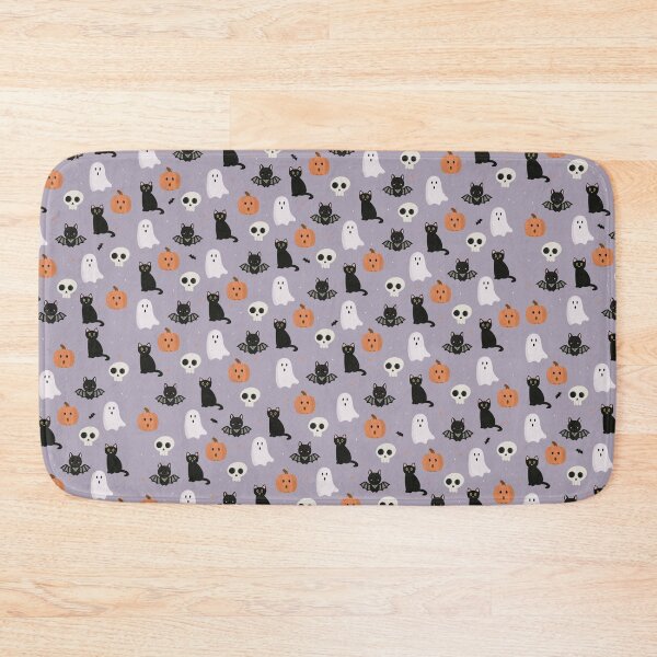 Item preview, Halloween pattern - cat, pumpkin, bat, ghost and skull - purple background  designed and sold by madamemorgane.