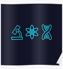 Neon Blue Science Icons Poster