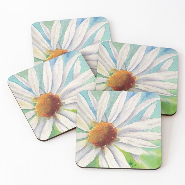 Item preview, Fresh as a Daisy - watercolor daisy on blue and green background designed and sold by Nadeasart.