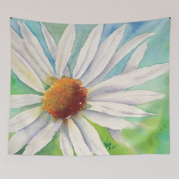 Item preview, Fresh as a Daisy - watercolor daisy on blue and green background designed and sold by Nadeasart.
