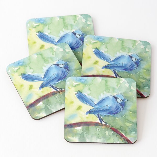 Artikelvorschau, Splendid Fairy Wren in Aquarell, blinde Konturzeichnung entworfen und verkauft von Nadeasart.