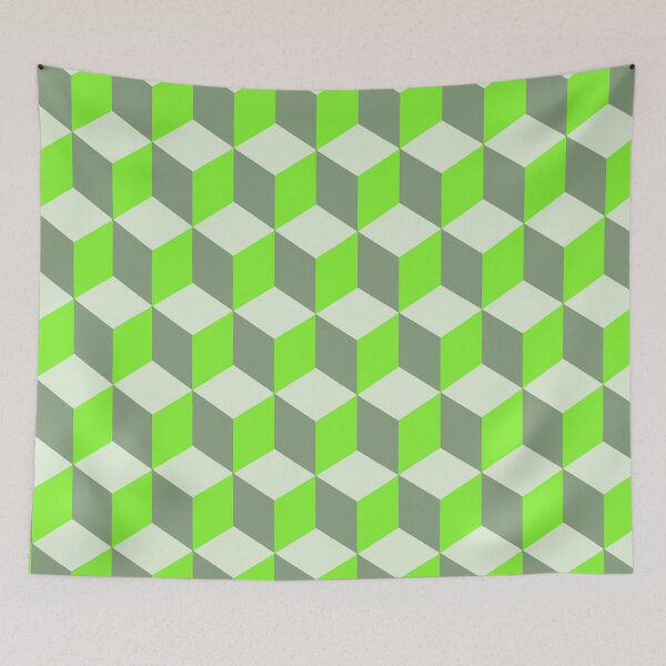 Item preview, Isometric Cube Pattern Lime Grey Geometric Art Cut Out designed and sold by taiche.