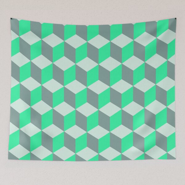 Item preview, Isometric Cube Pattern Aqua Grey White Geometric Art Cut Out designed and sold by taiche.
