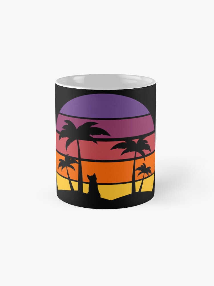 Thumbnail 4 of 6, Coffee Mug, Classic sunset with cat and palm trees designed and sold by catladyjoy.