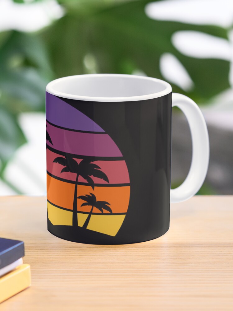 Thumbnail 1 of 6, Coffee Mug, Classic sunset with cat and palm trees designed and sold by catladyjoy.