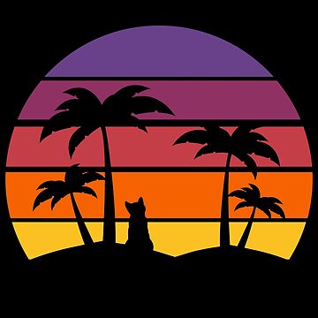 Artwork thumbnail, Classic sunset with cat and palm trees by catladyjoy