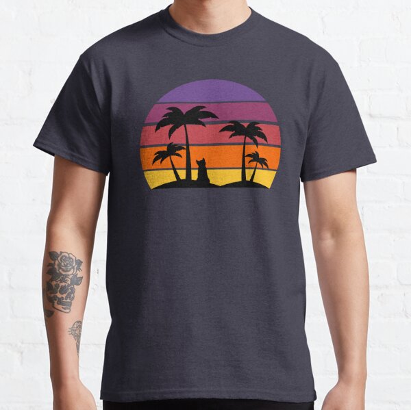 Classic sunset with cat and palm trees Classic T-Shirt