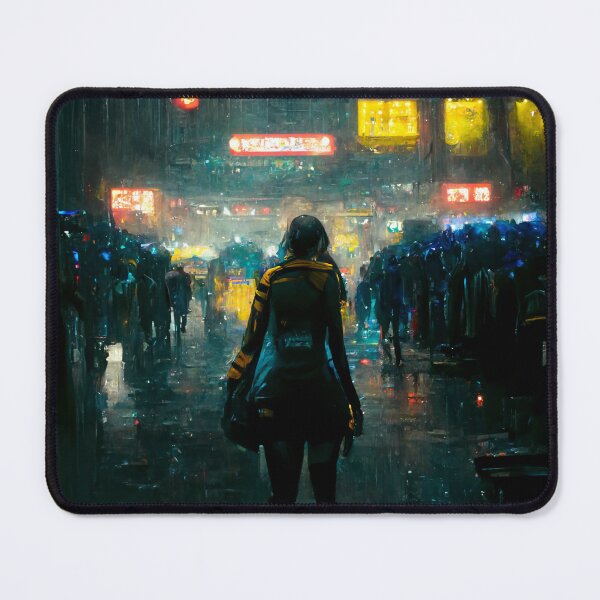 Item preview, Cyberpunk Woman In Crowded Market designed and sold by CyberStreetArt.