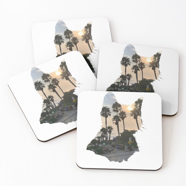 Item preview, Sunset View Beach Palm Trees Cat designed and sold by kryative.