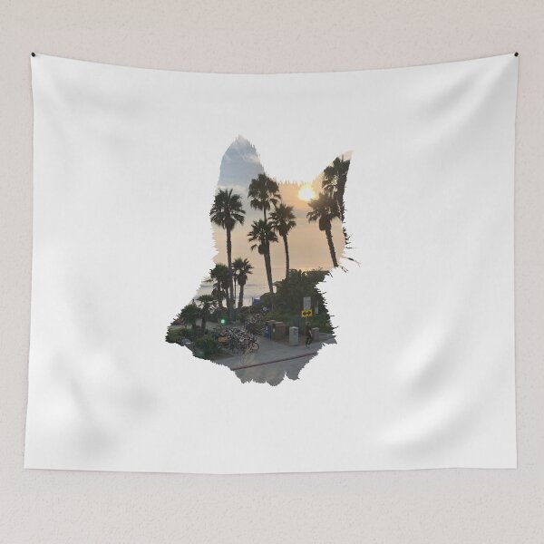 Item preview, Sunset View Beach Palm Trees Cat designed and sold by kryative.