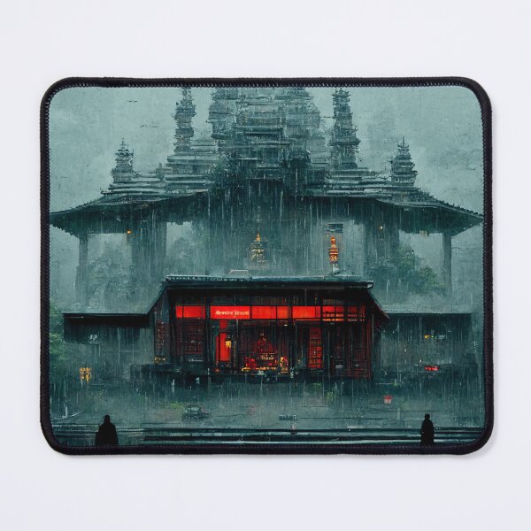Item preview, Cyberpunk Buddhist Temple Rainy designed and sold by CyberStreetArt.