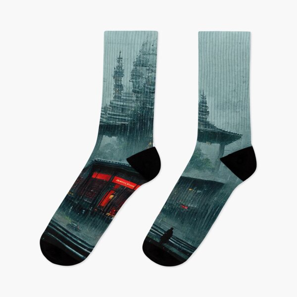 Item preview, Cyberpunk Buddhist Temple Rainy designed and sold by CyberStreetArt.