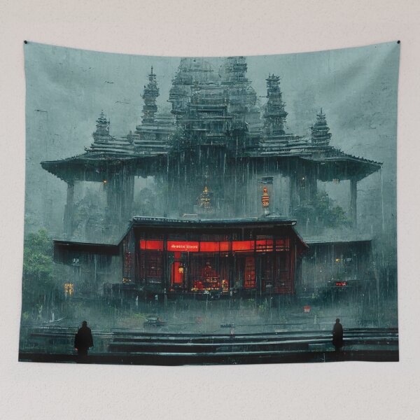Item preview, Cyberpunk Buddhist Temple Rainy designed and sold by CyberStreetArt.