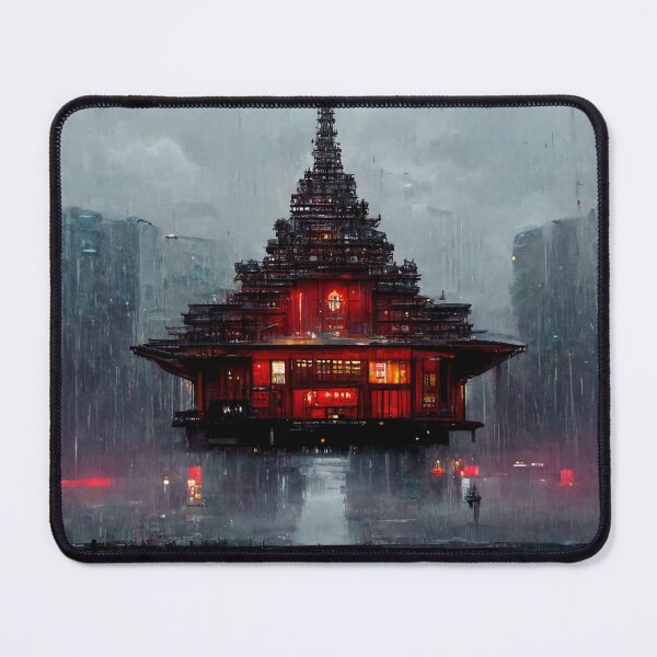 Item preview, Cyberpunk Buddhist Rain Temple designed and sold by CyberStreetArt.