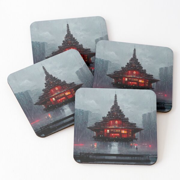 Item preview, Cyberpunk Buddhist Rain Temple designed and sold by CyberStreetArt.