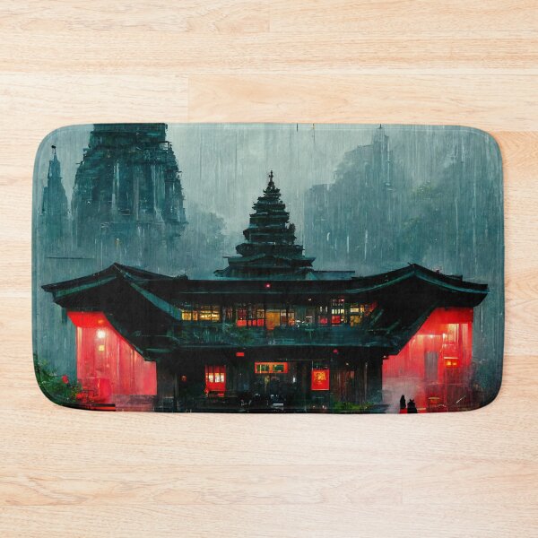 Item preview, Cyberpunk Buddhist Temple in Rain designed and sold by CyberStreetArt.