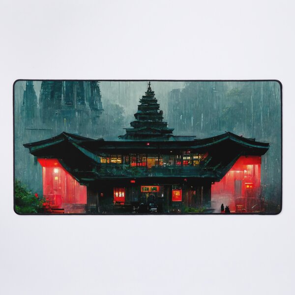 Item preview, Cyberpunk Buddhist Temple in Rain designed and sold by CyberStreetArt.