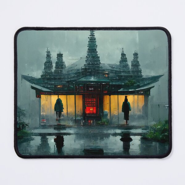 Item preview, Buddhist Cyberpunk Rain Temple designed and sold by CyberStreetArt.