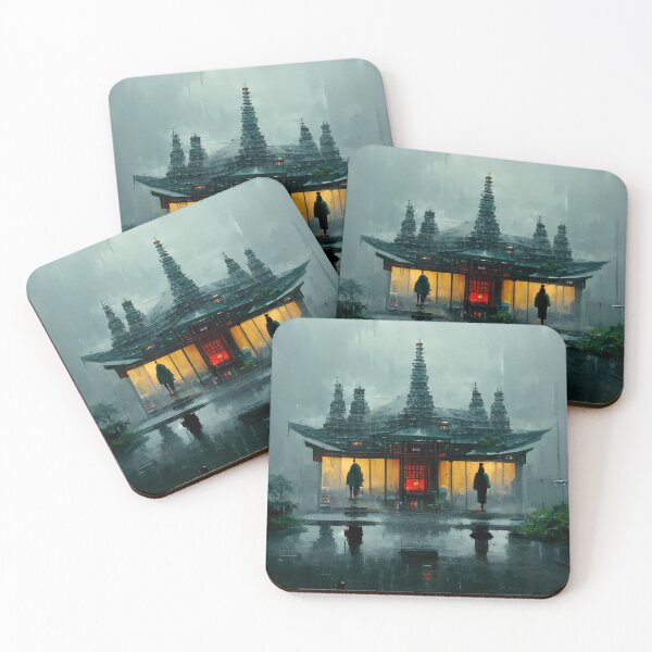 Item preview, Buddhist Cyberpunk Rain Temple designed and sold by CyberStreetArt.