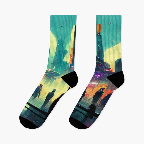 Item preview, Cyberpunk Cat City in the day designed and sold by CyberStreetArt.