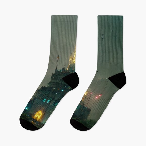 Item preview, Cyberpunk Castle at night designed and sold by CyberStreetArt.