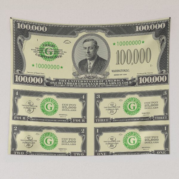 Item preview, Fictional obverse of a US 100,000 dollars gold certificate. Four 25,000 coupons. Valuable paper. Wilson designed and sold by GAleksS.