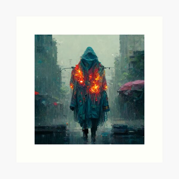 Item preview, Cyberpunk Pyromancer In The Rain designed and sold by CyberStreetArt.