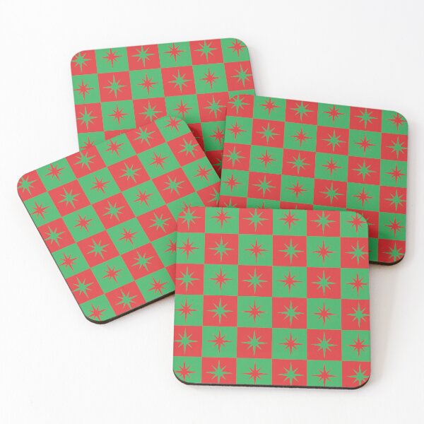Item preview, Christmas Retro stars on red and green checkerboards pattern  designed and sold by Yasminepatterns .